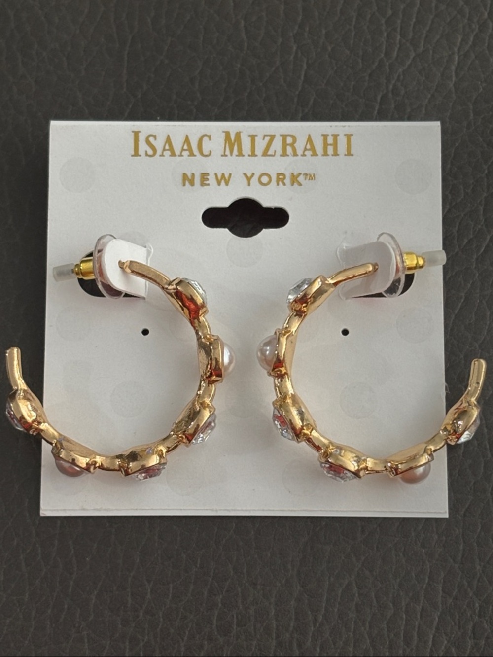 Isaac Mizrahi Gold Hoop Earrings with Pearls and Clear Crystals